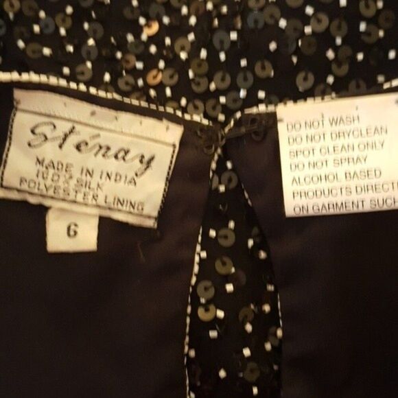 Stenay Silk Black & White Beaded & Sequins Sleeveless Swing Style Cocktail Dress - Picture 7 of 10